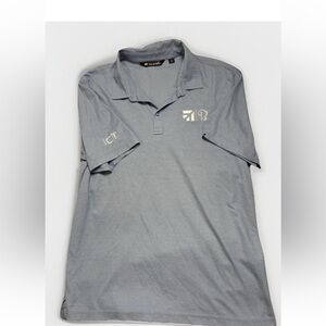 Travis Mathew Polo Shirt Golf Heather Blue Short Sleeve Men Sz XL Logo